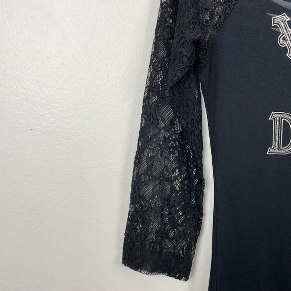 Harley Davidson T shirt women size S lace sleeves pullover Biker town logo top - Picture 4 of 9